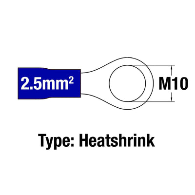 Insulated Ring Terminal BLU M10 16-14AWG 1.5-2.5mm2 Heatshrink - Connector-Tech ALS