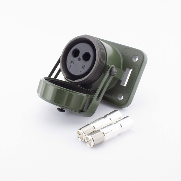 Elke NATO Panel Receptacle 2 Pole Female Contacts 50mm2 OLV GRN with Screw Cap - Connector-Tech ALS