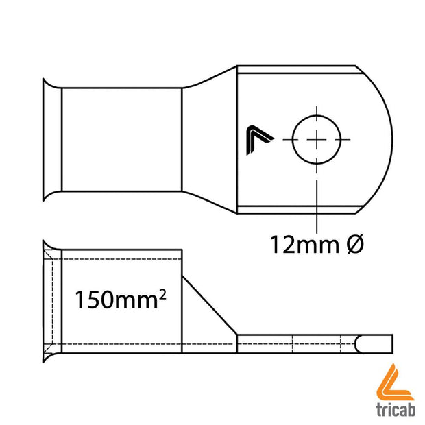 TriCab Bell Mouth Lug 12mm Hole for 150mm2 Cable