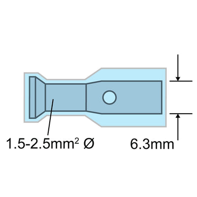 Fully Insulated Blade Terminal Male BLU 6.3mm 16-14AWG 1.5-2.5mm2 Heatshrink