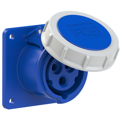 PCE CEE IEC 60309 Panel Socket Outlet 3 way BLU IP67 16A 230V 75x75/60x60mm