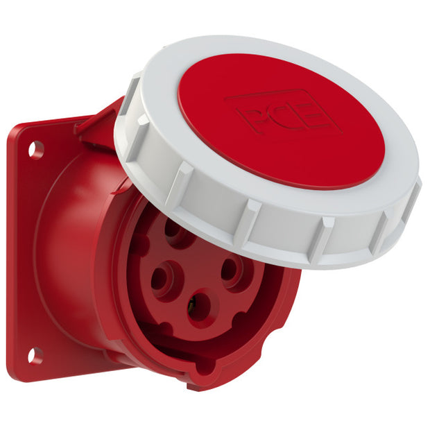 PCE CEE IEC 60309 Panel Socket Outlet 5 way RED IP67 16A 400V 75x75/60x60mm