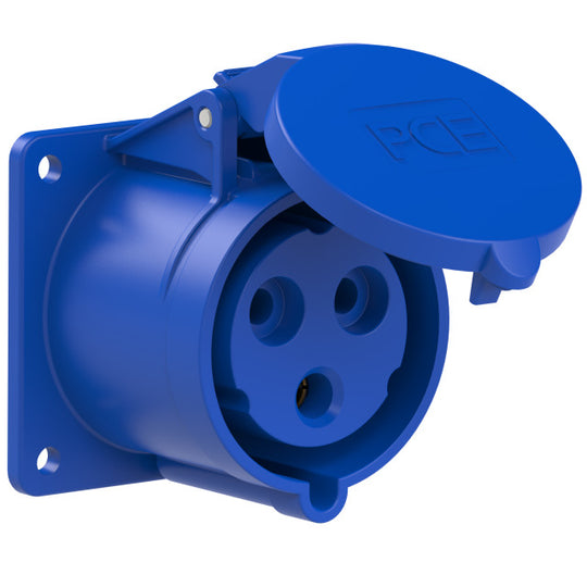 PCE CEE IEC 60309 Panel Socket Outlet 3 way BLU IP44/IP54 32A 230V 75x75/60x60mm