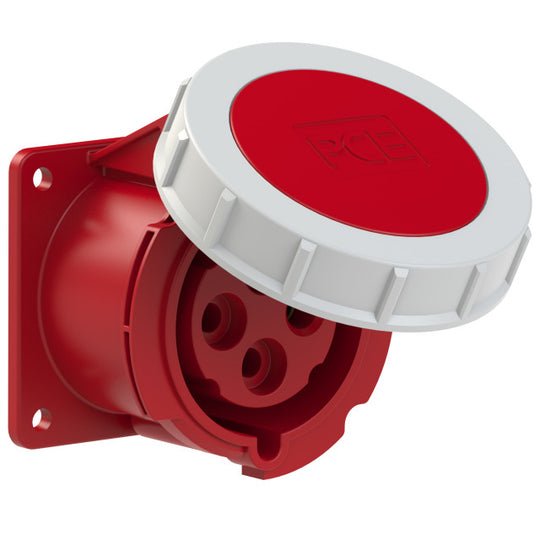 PCE CEE IEC 60309 Panel Socket Outlet 4 way RED IP67 32A 440V 75x75/60x60mm Container