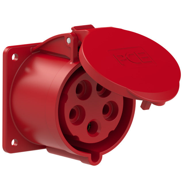 PCE CEE IEC 60309 Panel Socket Outlet 5 way RED IP44/IP54 32A 400V 75x75/60x60mm