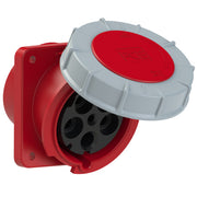 PCE CEE IEC 60309 Angled Panel Socket Outlet 5 way RED IP67 125A 400V 114x114/90x90mm