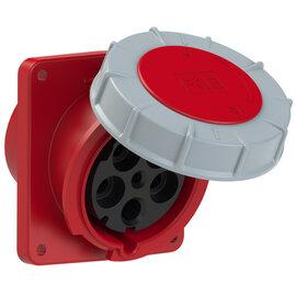 PCE CEE IEC 60309 Angled Panel Socket Outlet 5 way RED IP67 125A 400V 120x130/100x108mm