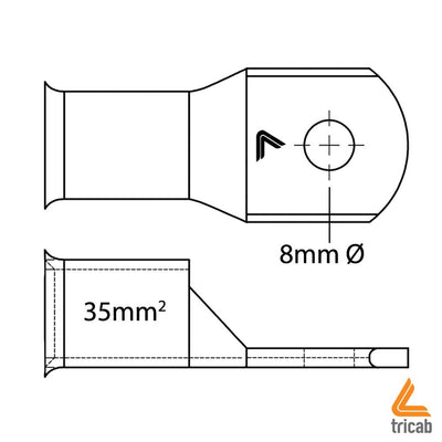 TriCab Bell Mouth Lug 8mm Hole for 35mm2 2B&S Cable