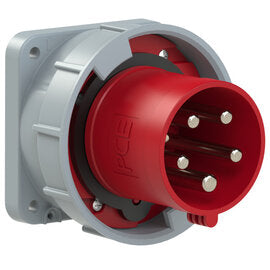 PCE CEE IEC 60309 Panel Plug Inlet 5 Way RED IP67 63A 400V 6H 100x100/80x80mm