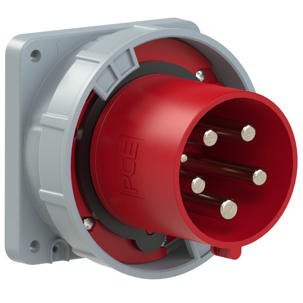 PCE CEE IEC 60309 Panel Plug Inlet 5 way RED IP67 125A 400V 120x120/100x100mm