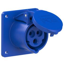 PCE CEE IEC 60309 Panel Socket Outlet 3 way BLU IP44/IP54 16A 230V 75x75/60x60mm