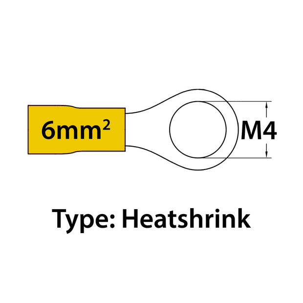 Insulated Ring Terminal YEL M4 14-10AWG 2.5-6mm2 Heatshrink