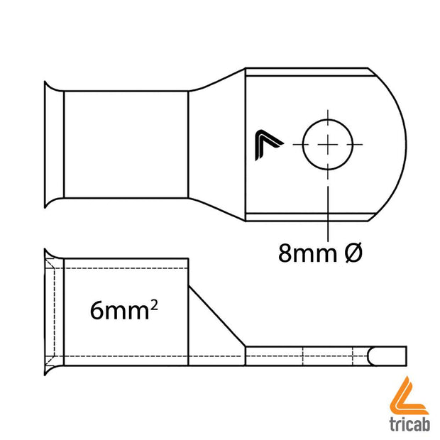 TriCab Bell Mouth Lug 8mm Hole for 6mm2 10AWG Cable