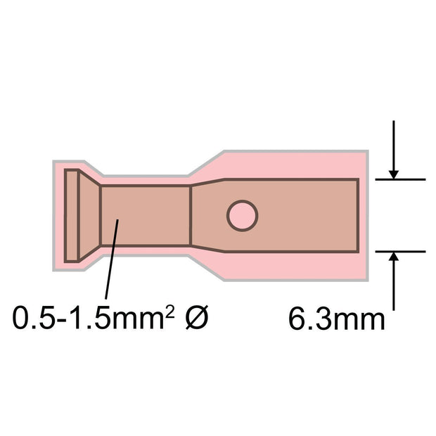 Fully Insulated Blade Terminal Male RED 6.3mm 22-16AWG 0.5-1.5mm2 Heatshrink