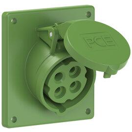 PCE CEE IEC 60309 Angled Panel Socket Outlet 4 way GRN IP44 16A 50V 92x100/77x85mm