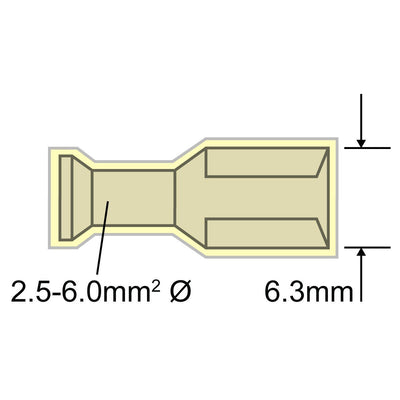Fully Insulated Blade Terminal Female YEL 6.3mm 14-10AWG 2.5-6mm2 Heatshrink