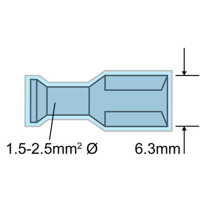 Fully Insulated Blade Terminal Female BLU 6.3mm 16-14AWG 1.5-2.5mm2 Heatshrink