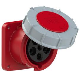 PCE CEE IEC 60309 Panel Socket Outlet 5 way RED IP67 63A 400V 100x100/80x80mm