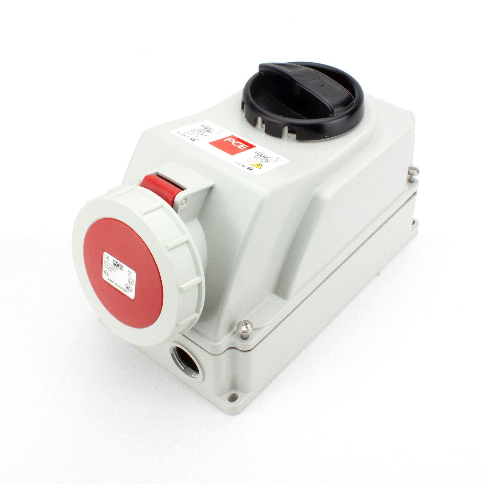 PCE CEE IEC 60309 Wall Socket Outlet 4 way RED IP67 32A 440V Switched Interlock Container - Connector-Tech ALS