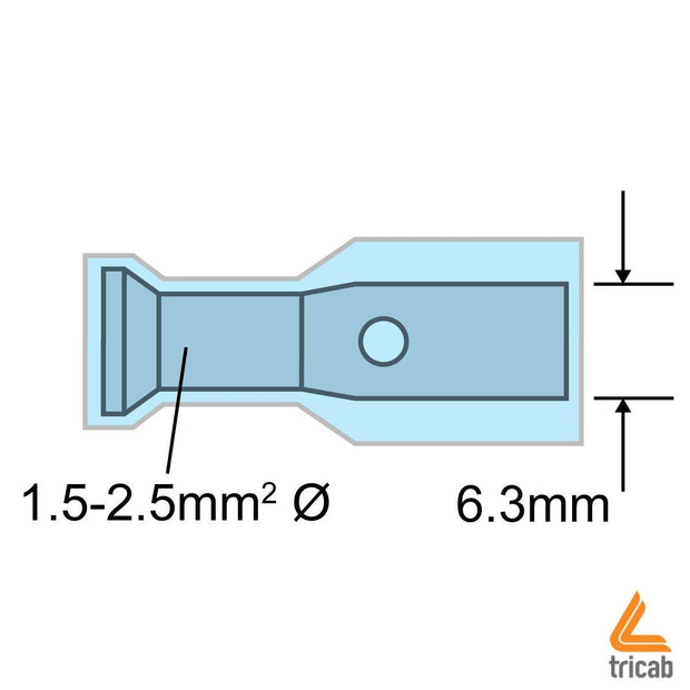 Fully Insulated Blade Terminal Male BLU 6.3mm 16-14AWG 1.5-2.5mm2 Nylon DC - Connector-Tech ALS