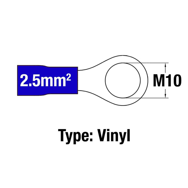 Insulated Ring Terminal BLU M10 16-14AWG 1.5-2.5mm2 Vinyl - Connector-Tech ALS