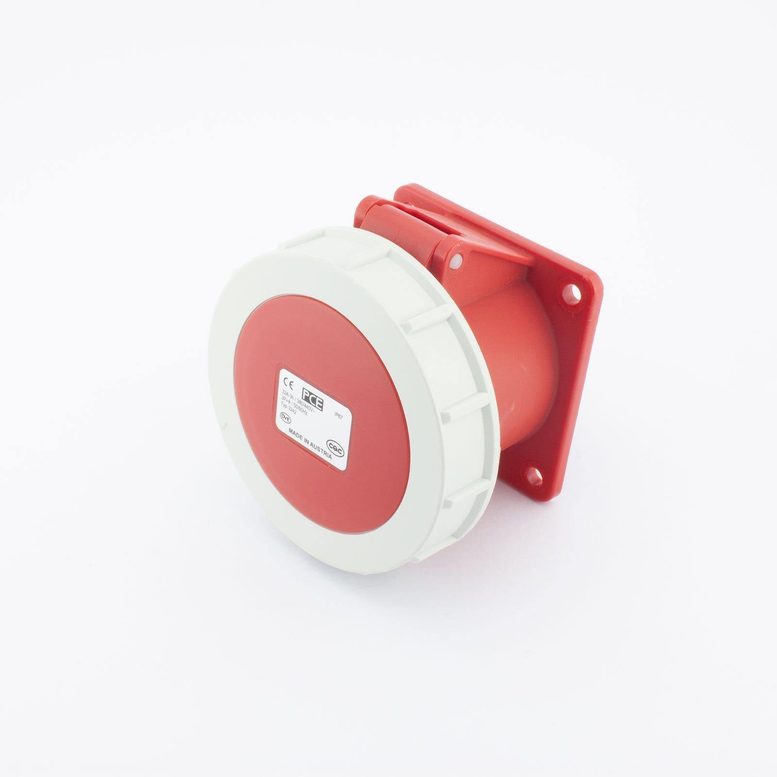 PCE CEE IEC 60309 Wall Socket Outlet 4 way Socket-Contacts RED IP67 32A 440V - Connector-Tech ALS