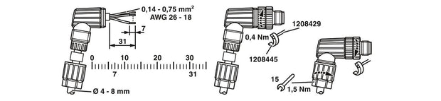 Phoenix Contact M12-A CBL Plug 4-Way Male Angled 4-8mm Push-lock