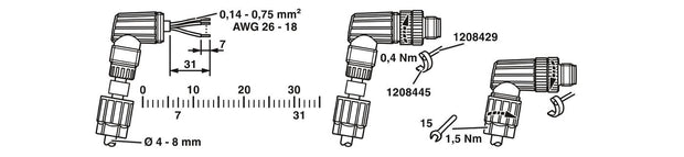 Phoenix Contact M12-A CBL Plug 5-Way Male Angled 4-8mm Push-lock