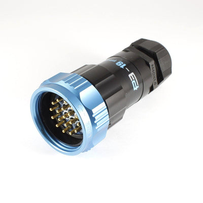 Phase 3 Showsafe Socapex Cable Male 19 Way Pin Crimp 25A BLU Lockring UL 22-32mm M40B Gland - Connector-Tech ALS