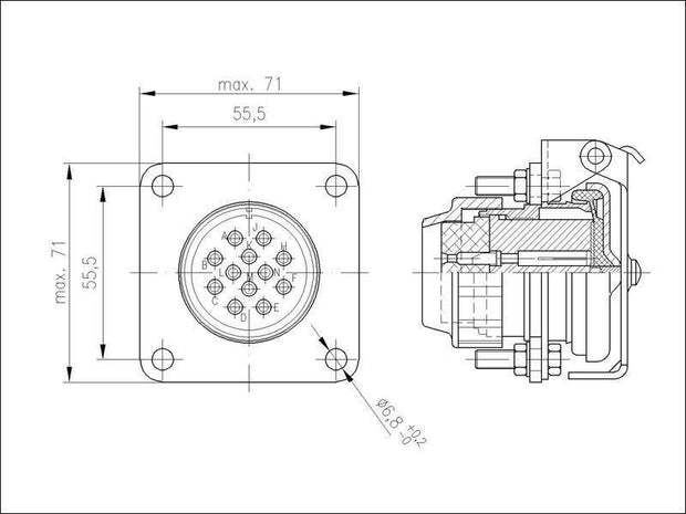 Elke NATO Panel Receptacle 12 Pole Female Contacts 1.5mm2 OLV GRN with Locking Cap - Connector-Tech ALS