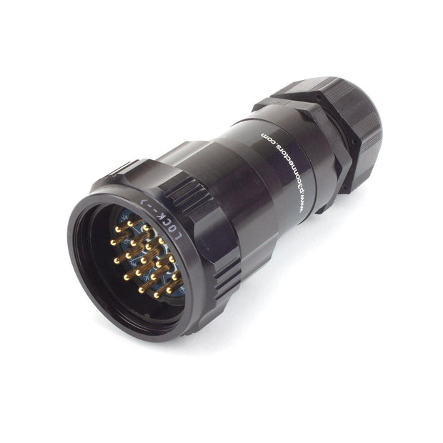 Phase 3 Showsafe Socapex Cable Male 19 Way Pin Solder 25A BLK Lockring UL 10-16mm Gland - Connector-Tech ALS