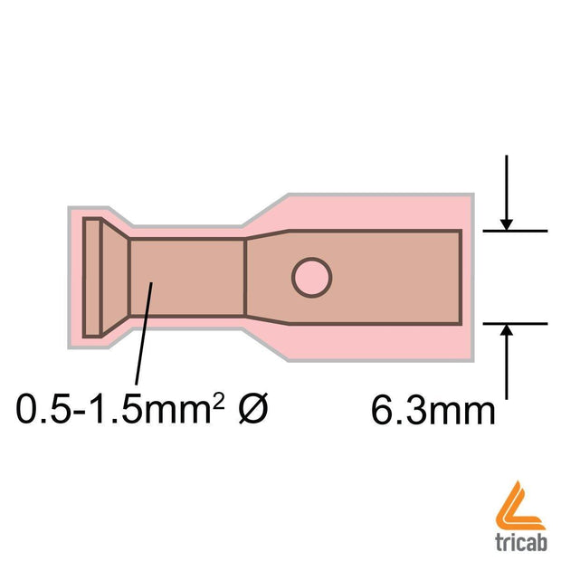 Fully Insulated Blade Terminal Male RED 6.3mm 22-16AWG 0.5-1.5mm2 Nylon DC - Connector-Tech ALS