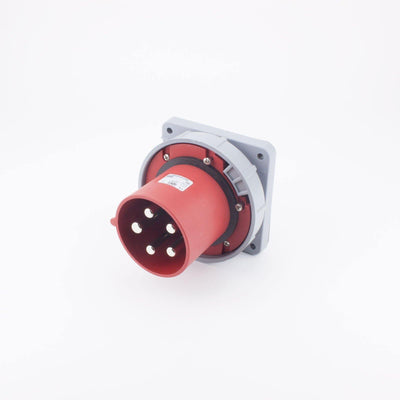 PCE CEE IEC 60309 Panel Plug Inlet 5 way Pin-Contacts RED IP67 125A 400V 120x120 - Connector-Tech ALS