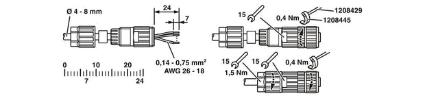 Phoenix Contact M12-A CBL Socket 4-Way Female Straight 4-8mm Push-lock