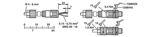 Phoenix Contact M12-A CBL Plug 5-Way Male Straight 4-8mm Push-lock